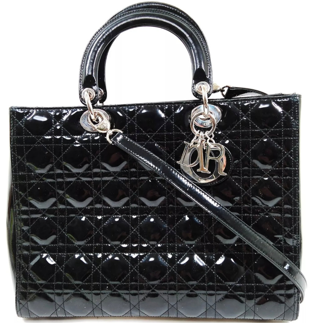 Christian Dior Lady Dior Cannage Patent Leather with Strap