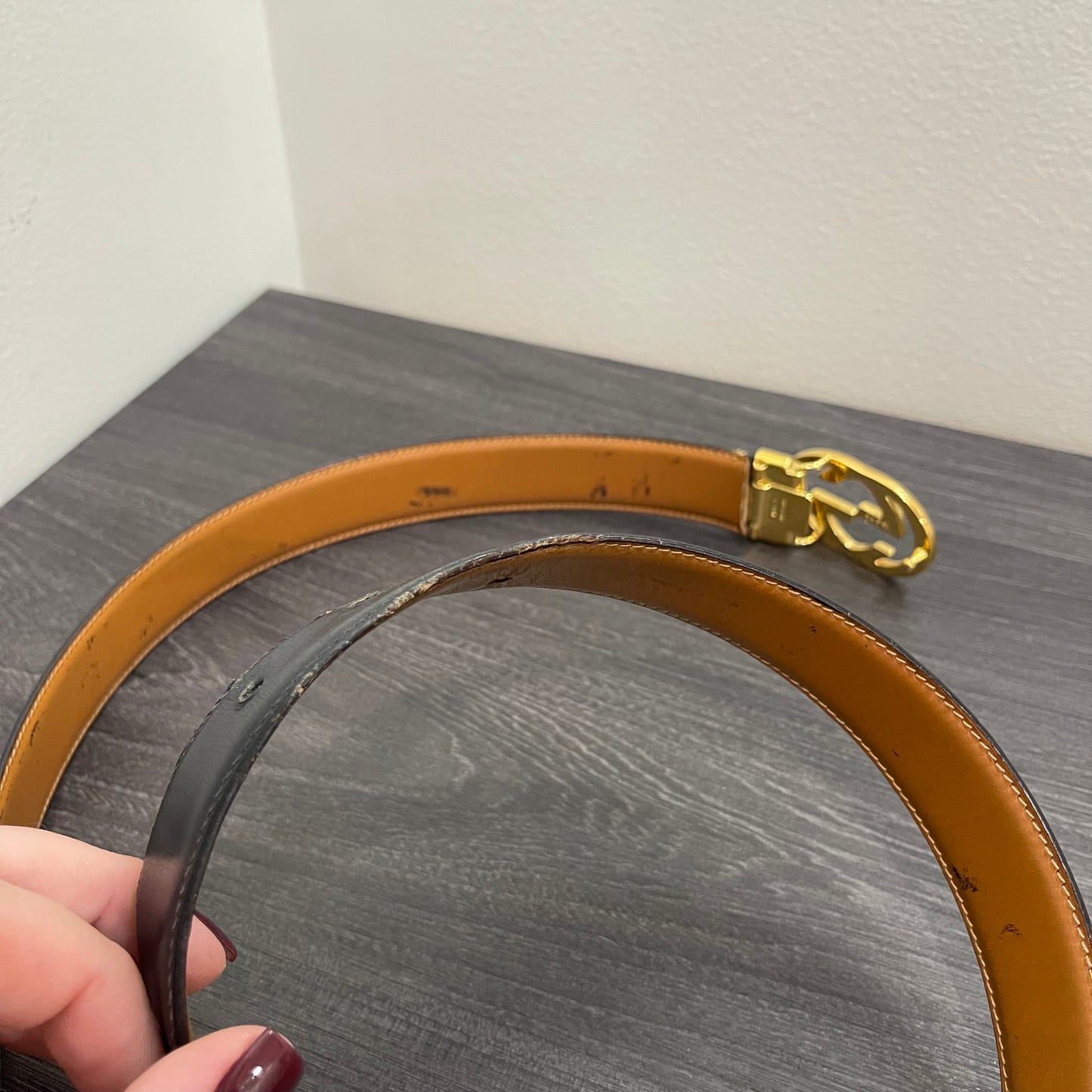 GUCCI Detachable Belt Buckle, Reversible Black/Brown Leather Belt Size 83/34