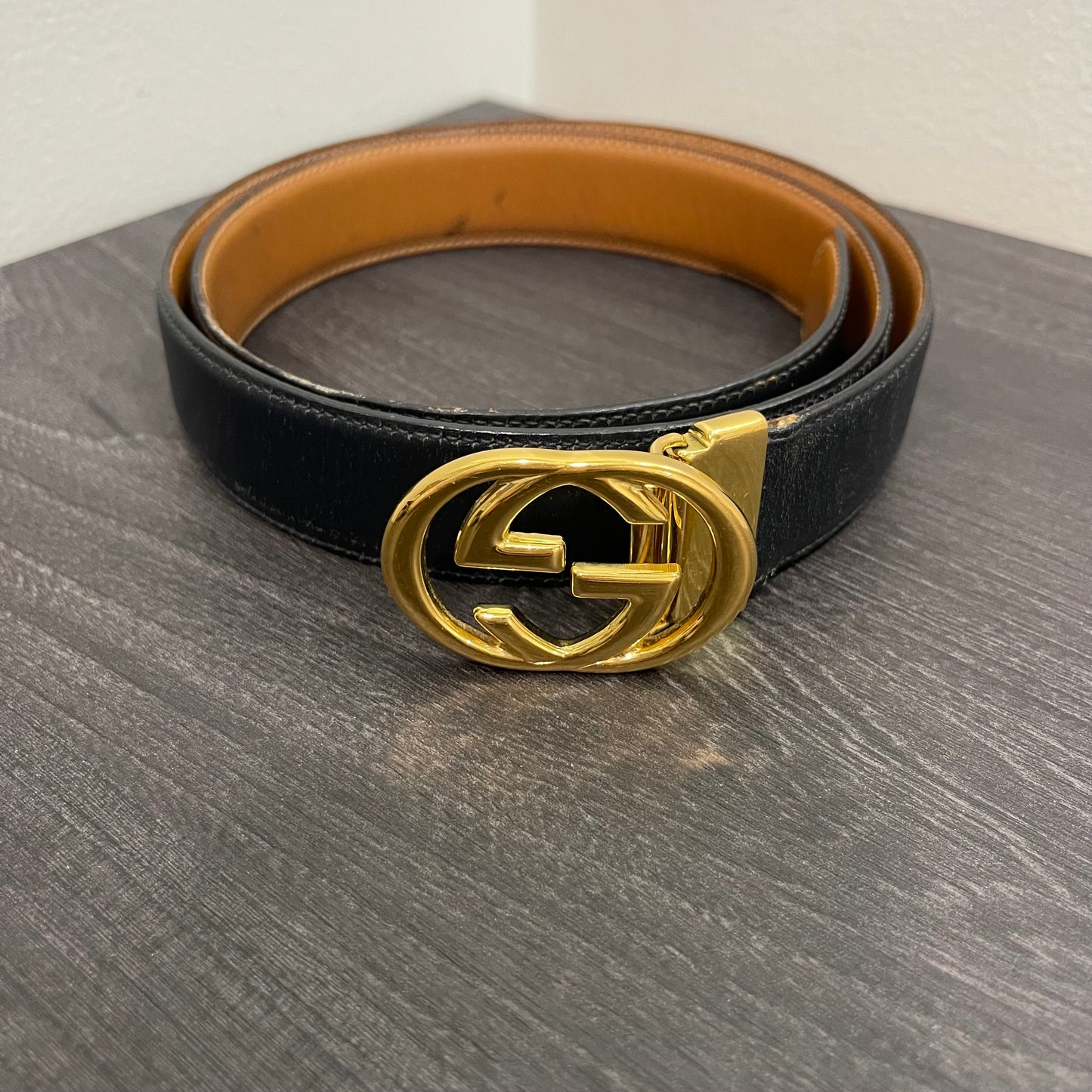 GUCCI Detachable Belt Buckle, Reversible Black/Brown Leather Belt Size 83/34