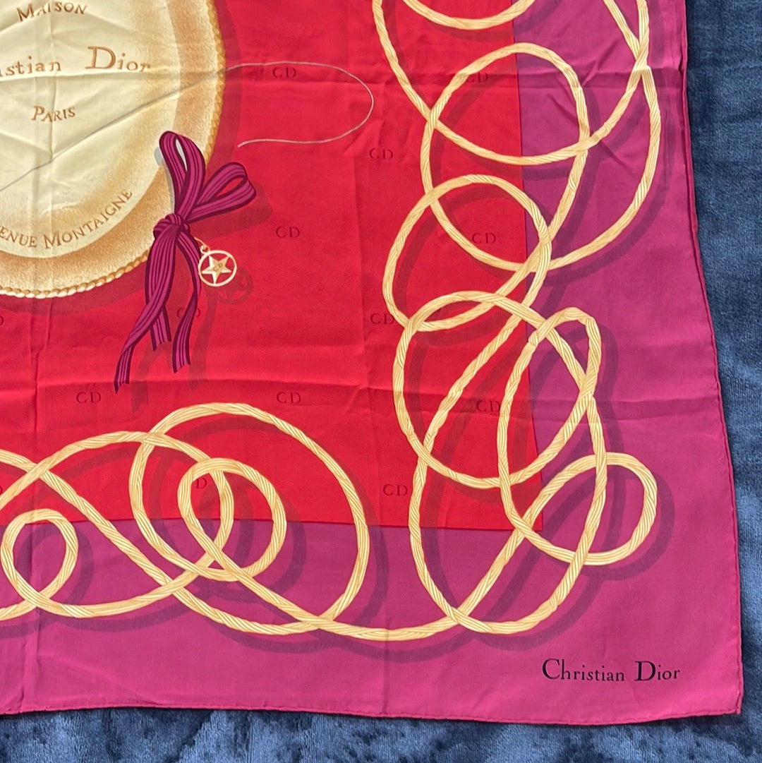 SOLD! Christian Dior Red Gold Silk Scarf