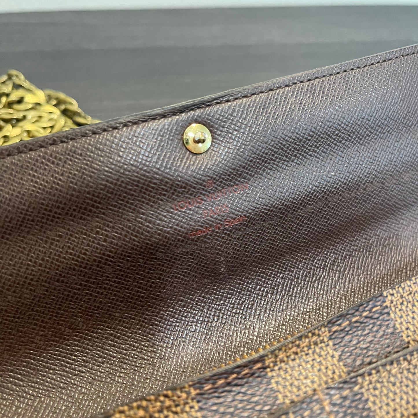 SOLD! Louis Vuitton Damier Ebene Wallet on Chain