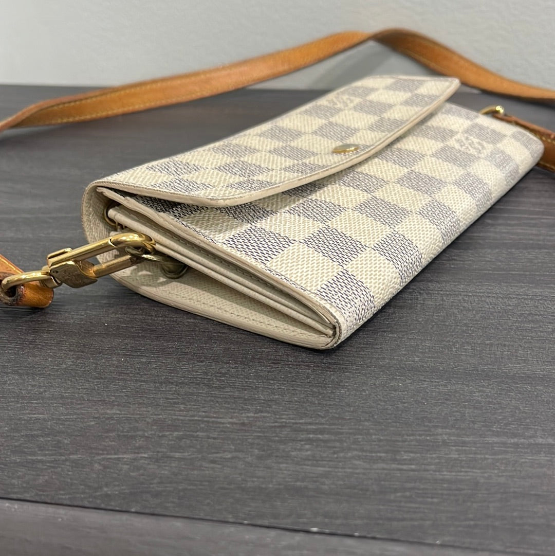 SOLD! Louis Vuitton Damier Wallet with Shoulder Strap