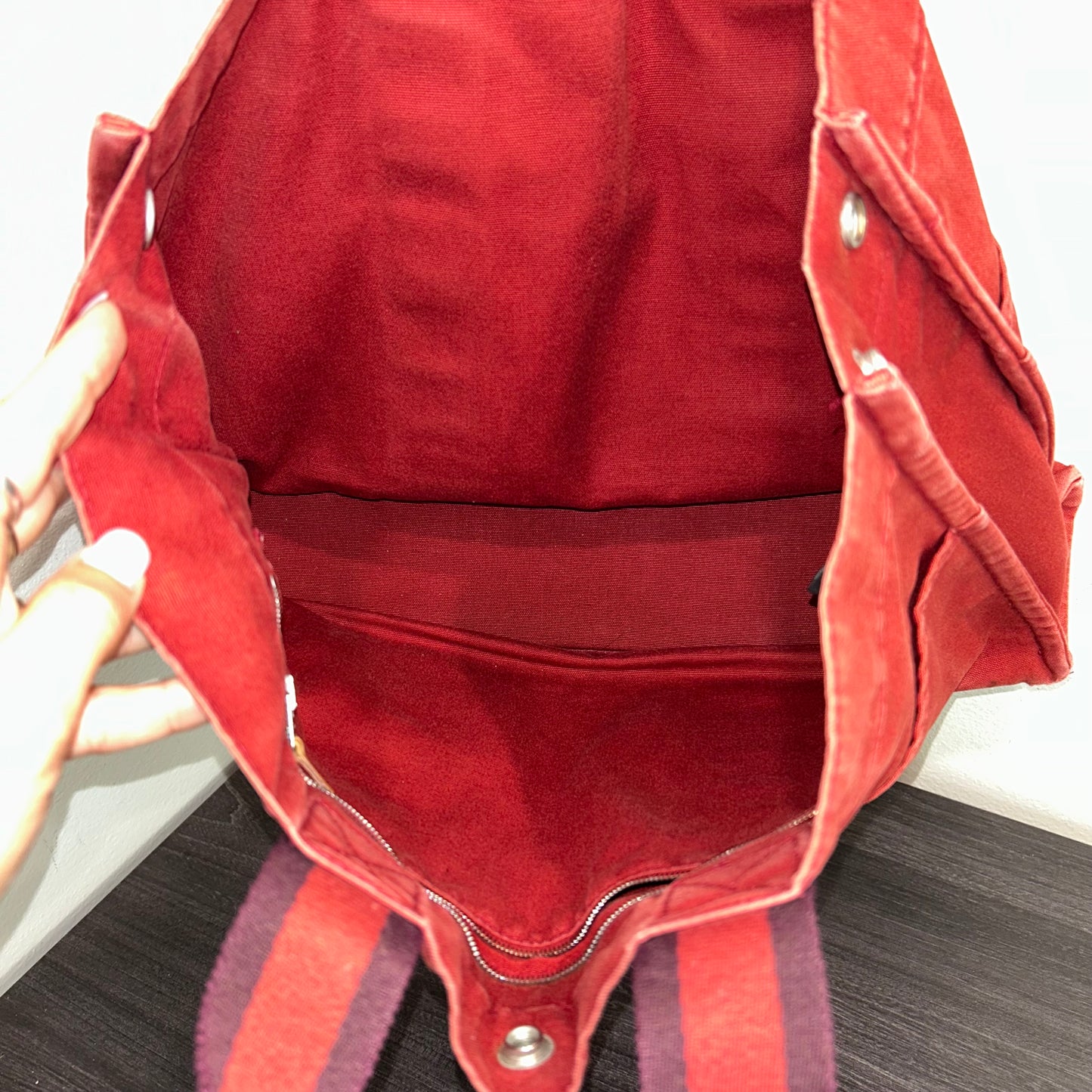 1018 HERMÈS Toile Fourre-Tout MM Tote Red