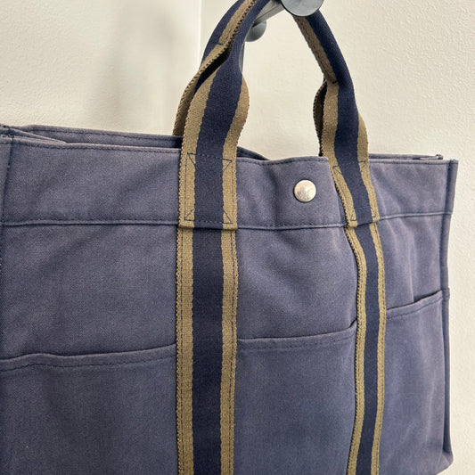 1013 HERMÈS Toile Fourre-Tout MM Tote Blue