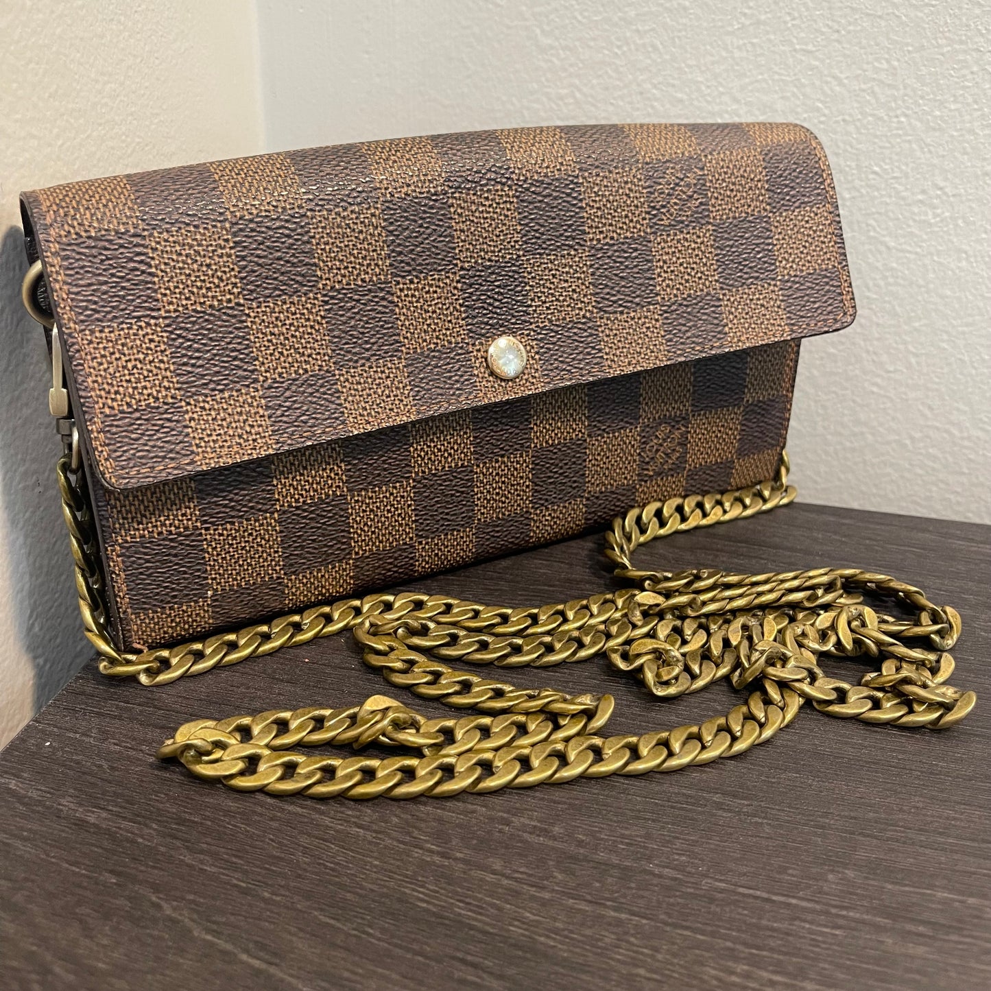 SOLD! Louis Vuitton Damier Ebene Wallet on Chain