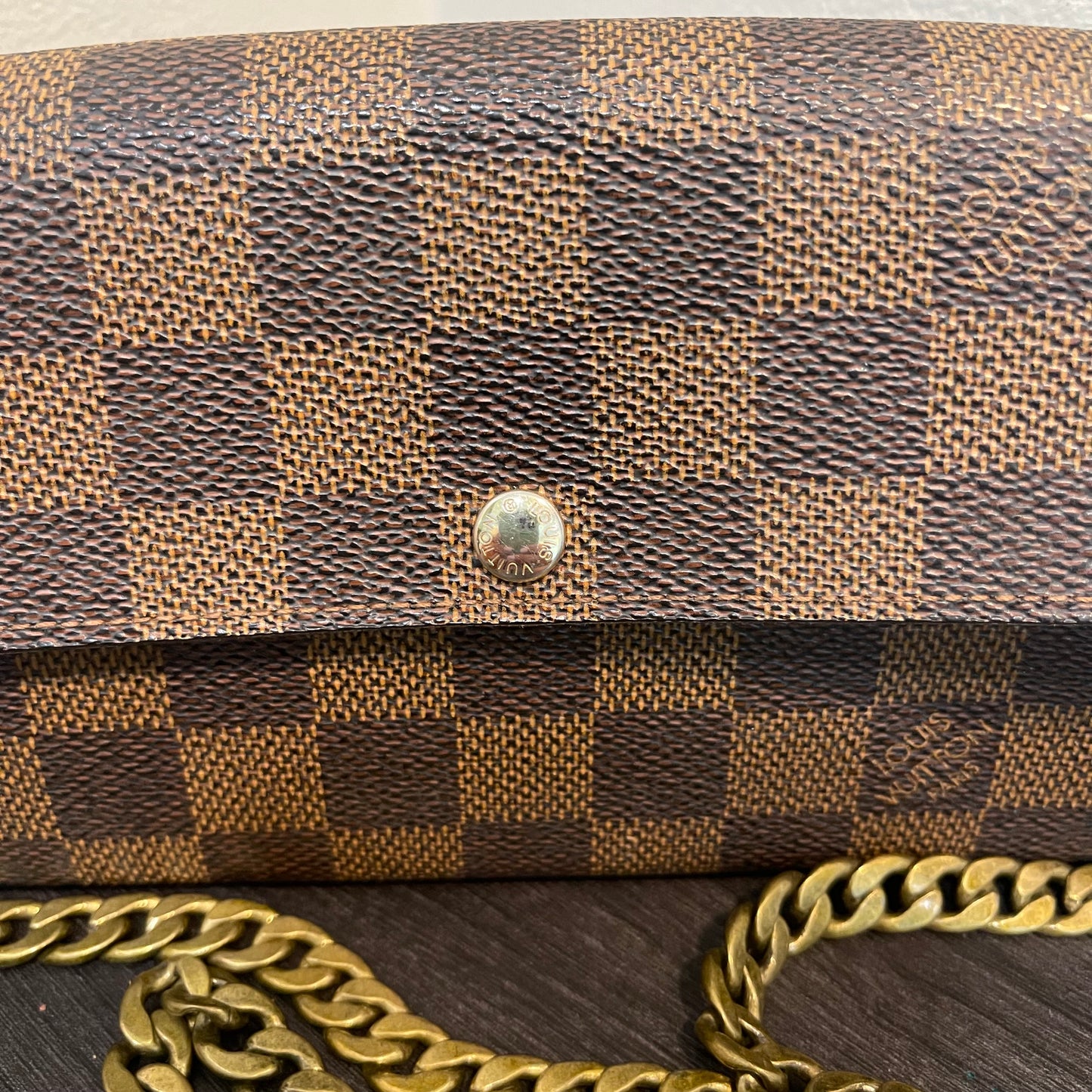 SOLD! Louis Vuitton Damier Ebene Wallet on Chain