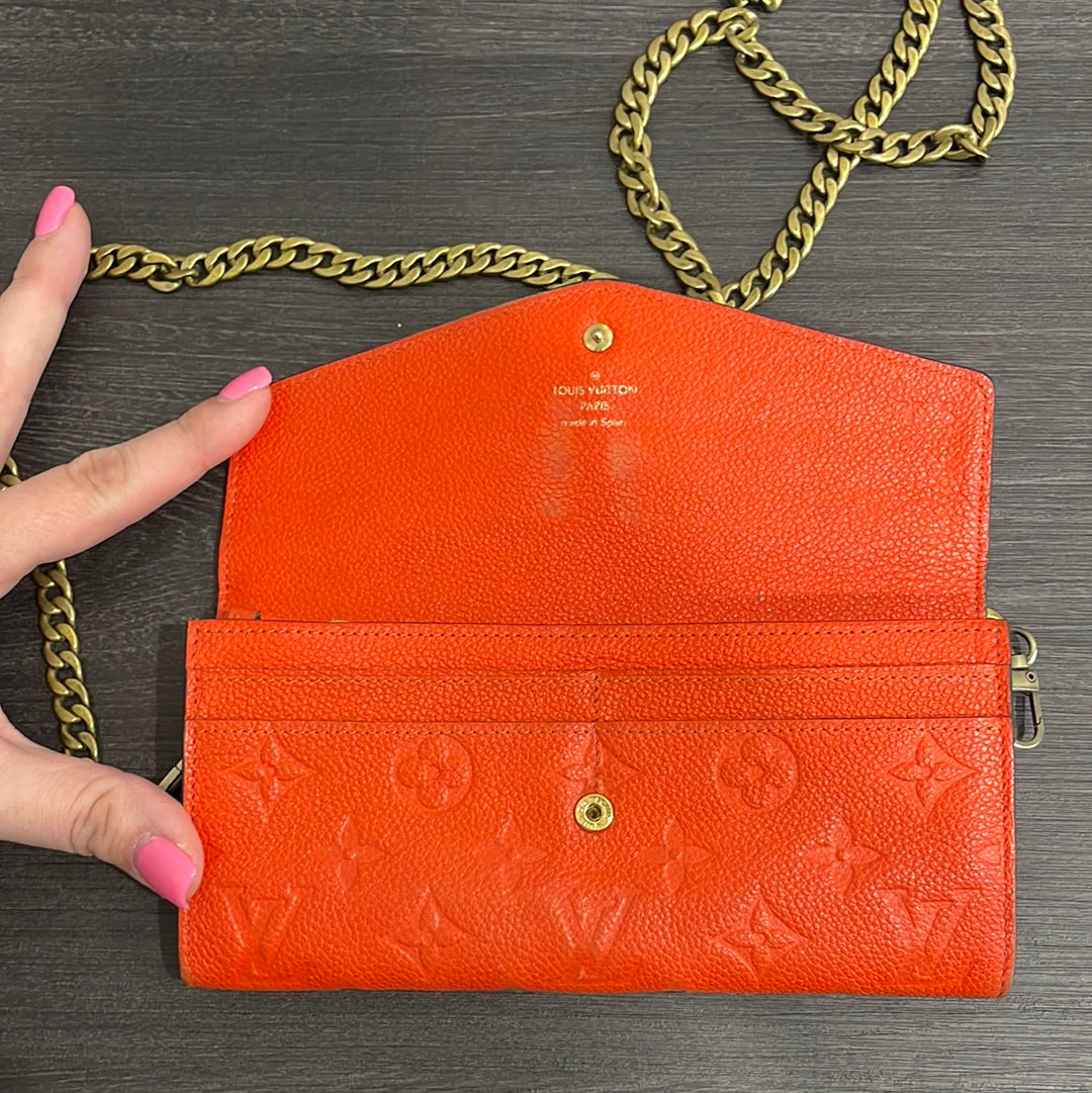 SOLD! Louis Vuitton Monogram Empreinte Orange Wallet on Chain