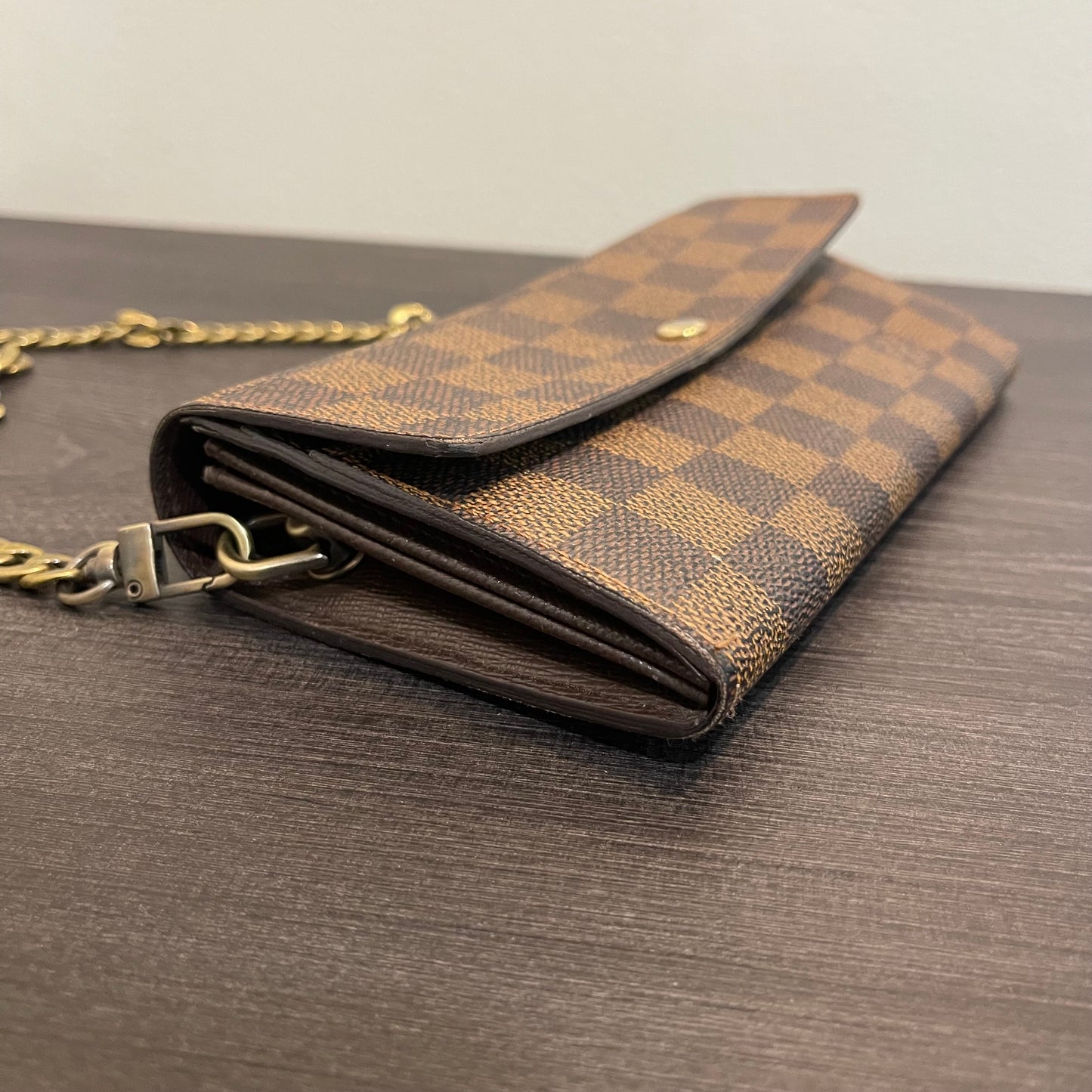 SOLD! Louis Vuitton Damier Ebene Wallet on Chain