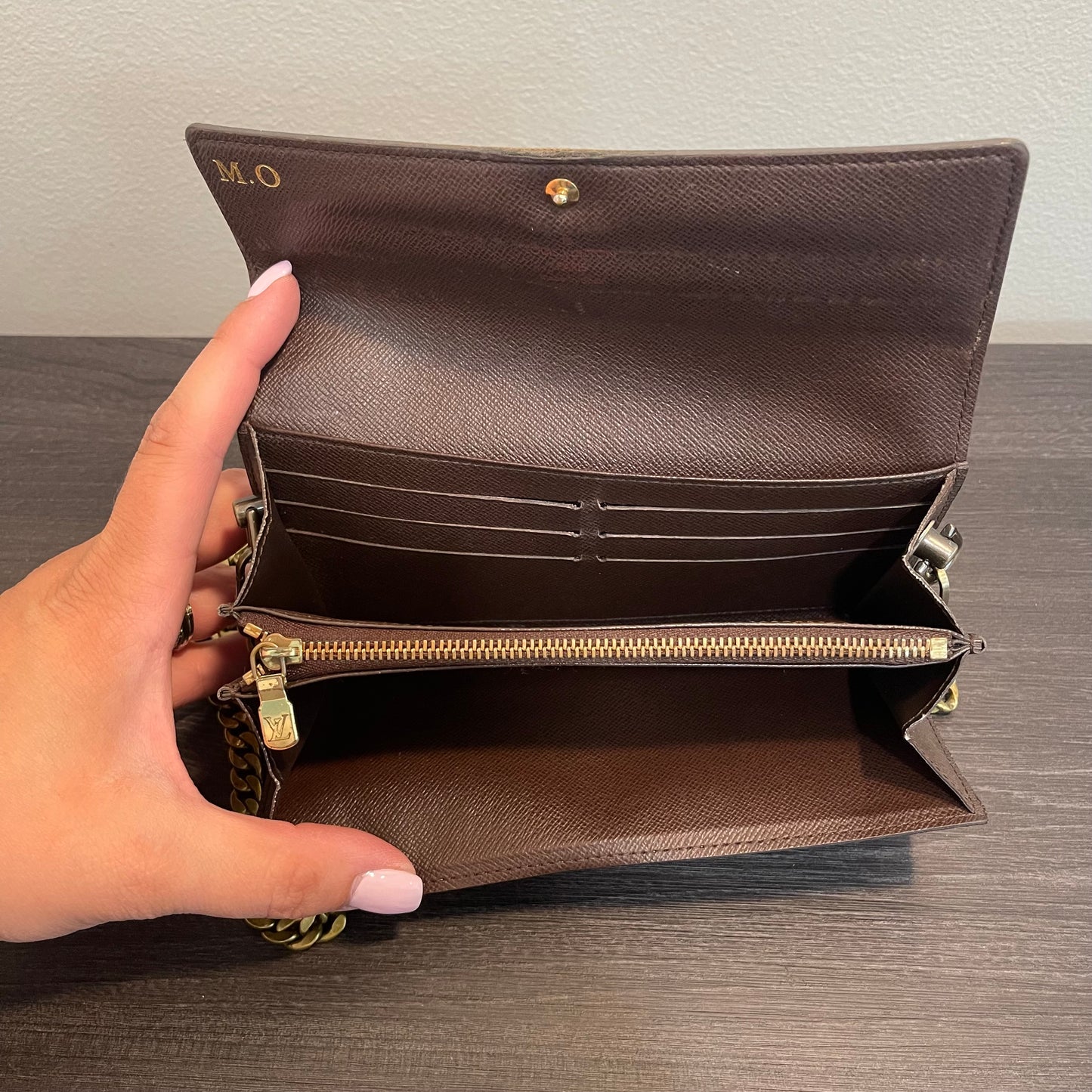 SOLD! Louis Vuitton Damier Ebene Wallet on Chain
