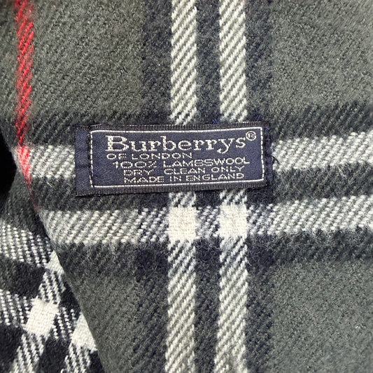 #8224 Vintage BURBERRYS Olive & Red Check 100% Lambswool Scarf Stole