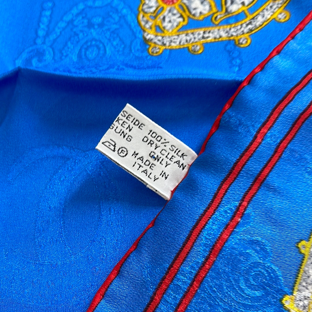 SOLD! Cartier Blue Jewel Brooch "Must De Cartier" Silk Scarf with Box