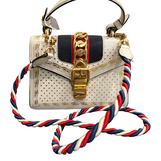 #3221 GUCCI Limited Edition Gold Stars Sylvie Mini Top Handle & Crossbody Bag