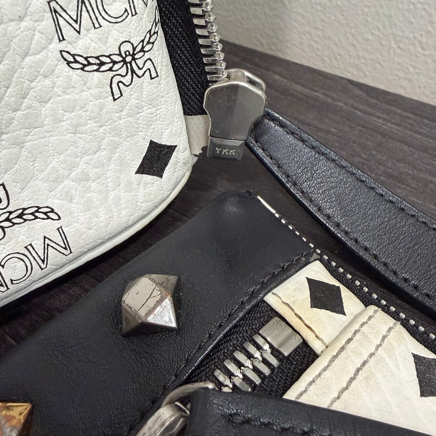 #1122 MCM White Visetos Hermosa Backpack w/ Removable Pouch