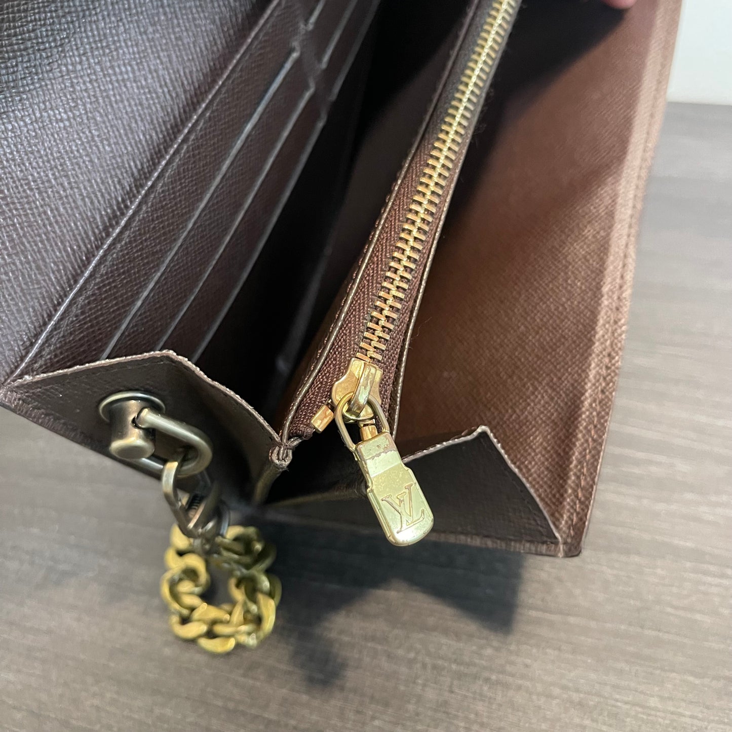 SOLD! Louis Vuitton Damier Ebene Wallet on Chain