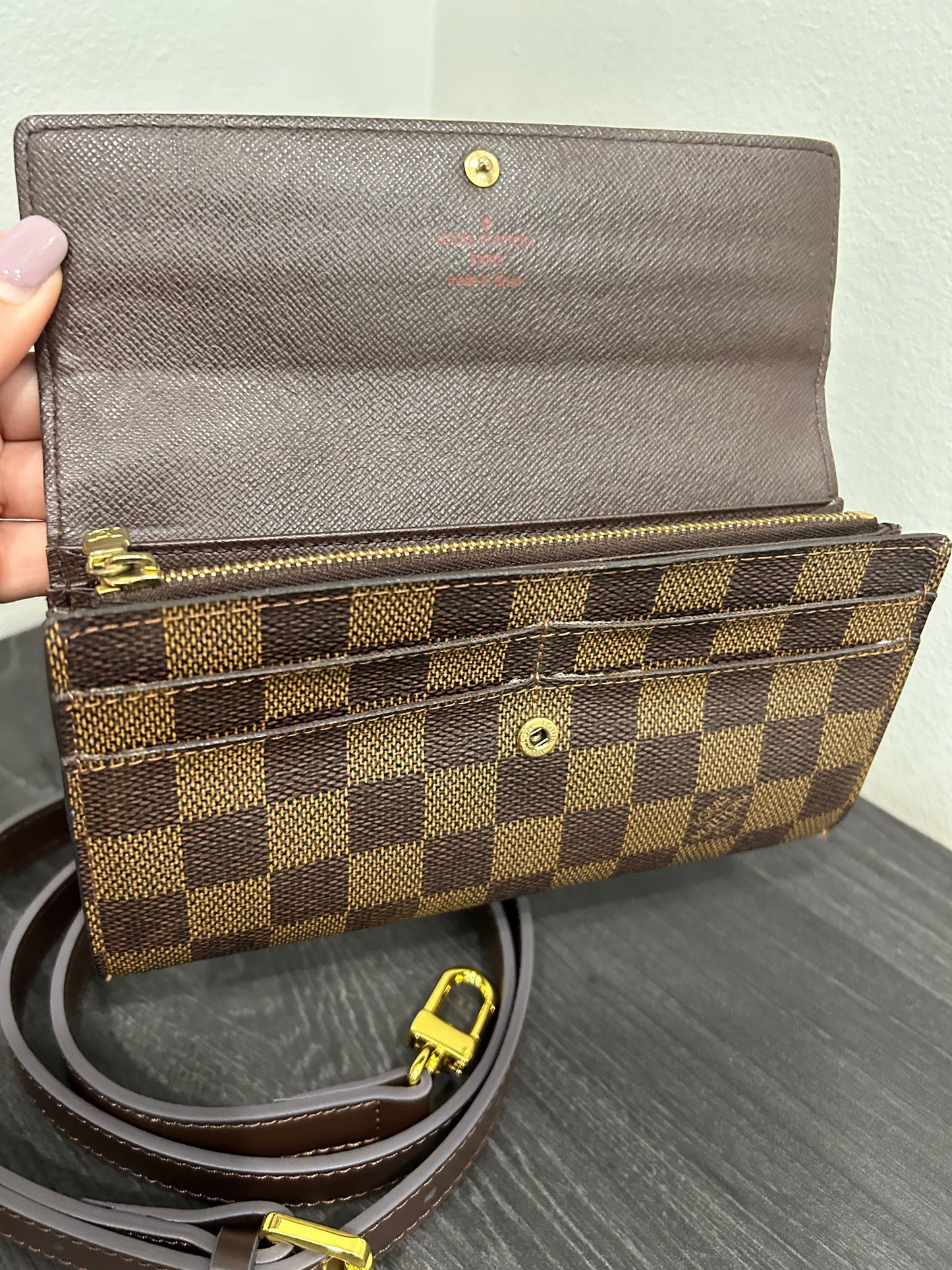 SOLD! Louis Vuitton Damier Wallet with Shoulder Strap