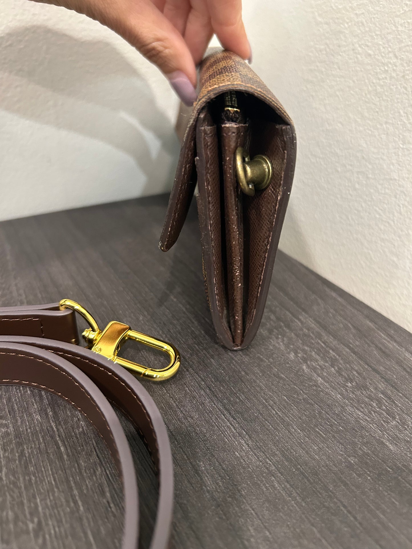 SOLD! Louis Vuitton Damier Wallet with Shoulder Strap