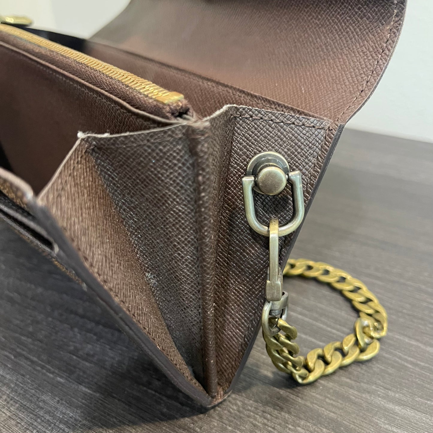 SOLD! Louis Vuitton Damier Ebene Wallet on Chain