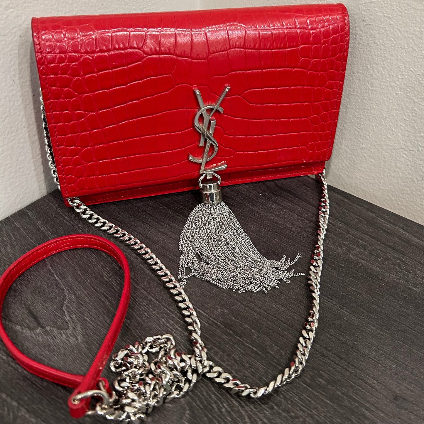 CLEARANCE #105 YVES SAINT LAURENT Exotic Crocodile Leather Tassel Kate Crossbody