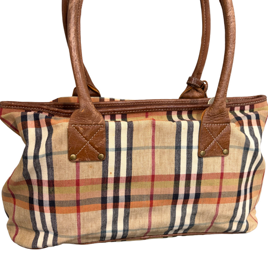 8809 BURBERRY Check Canvas Shoulder Tote