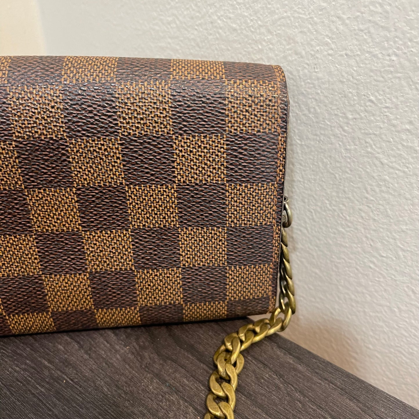 SOLD! Louis Vuitton Damier Ebene Wallet on Chain