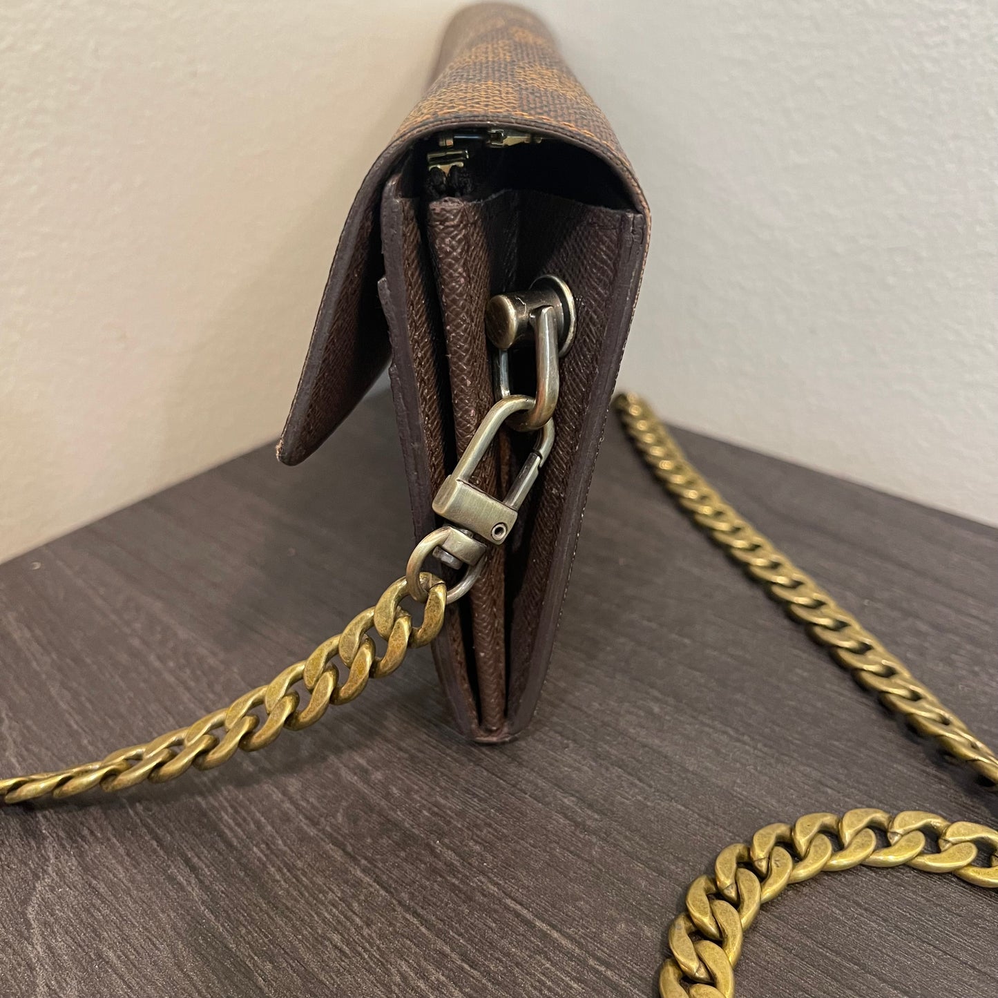 SOLD! Louis Vuitton Damier Ebene Wallet on Chain