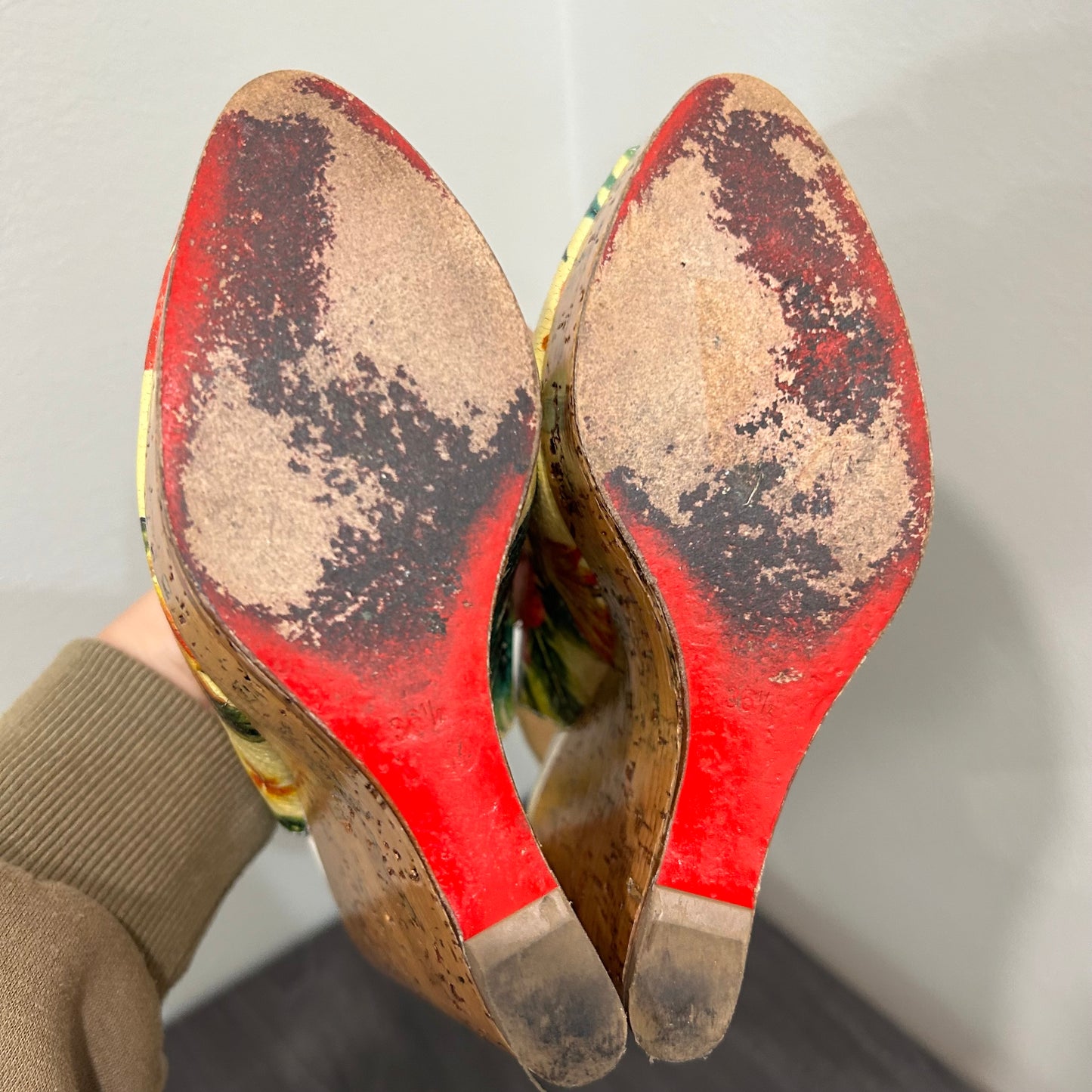 CHRISTIAN LOUBOUTIN Tropical Peep Toe Floral Wedges Size 36.5