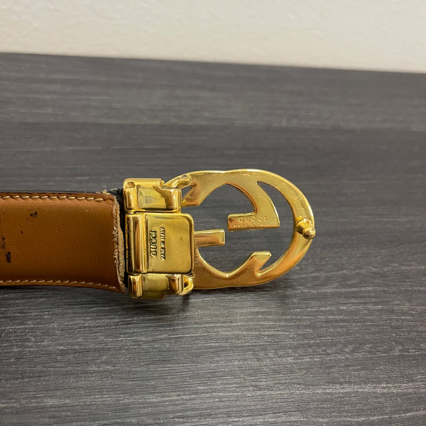 GUCCI Detachable Belt Buckle, Reversible Black/Brown Leather Belt Size 83/34