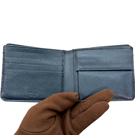1215-11 PRADA Saffiano Leather Midnight Blue Bifold Wallet