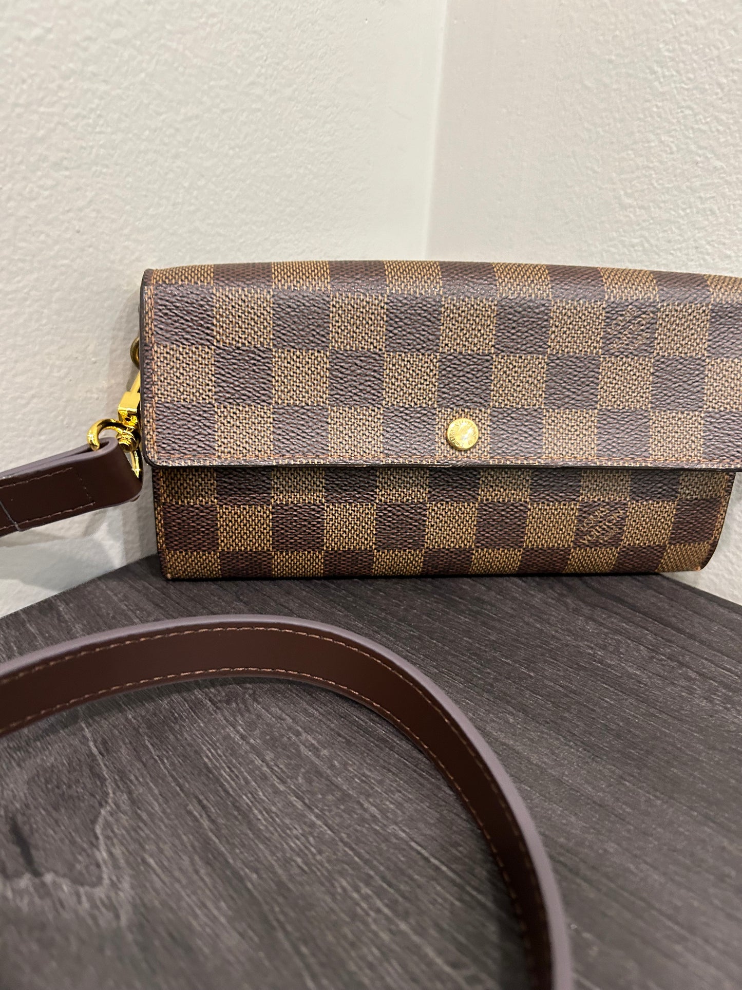 SOLD! Louis Vuitton Damier Wallet with Shoulder Strap