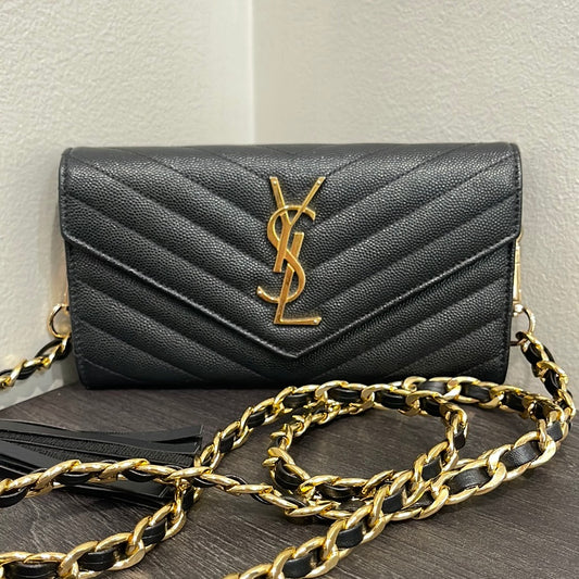 SOLD! Yves Saint Laurent YSL Caviar Wallet on Chain