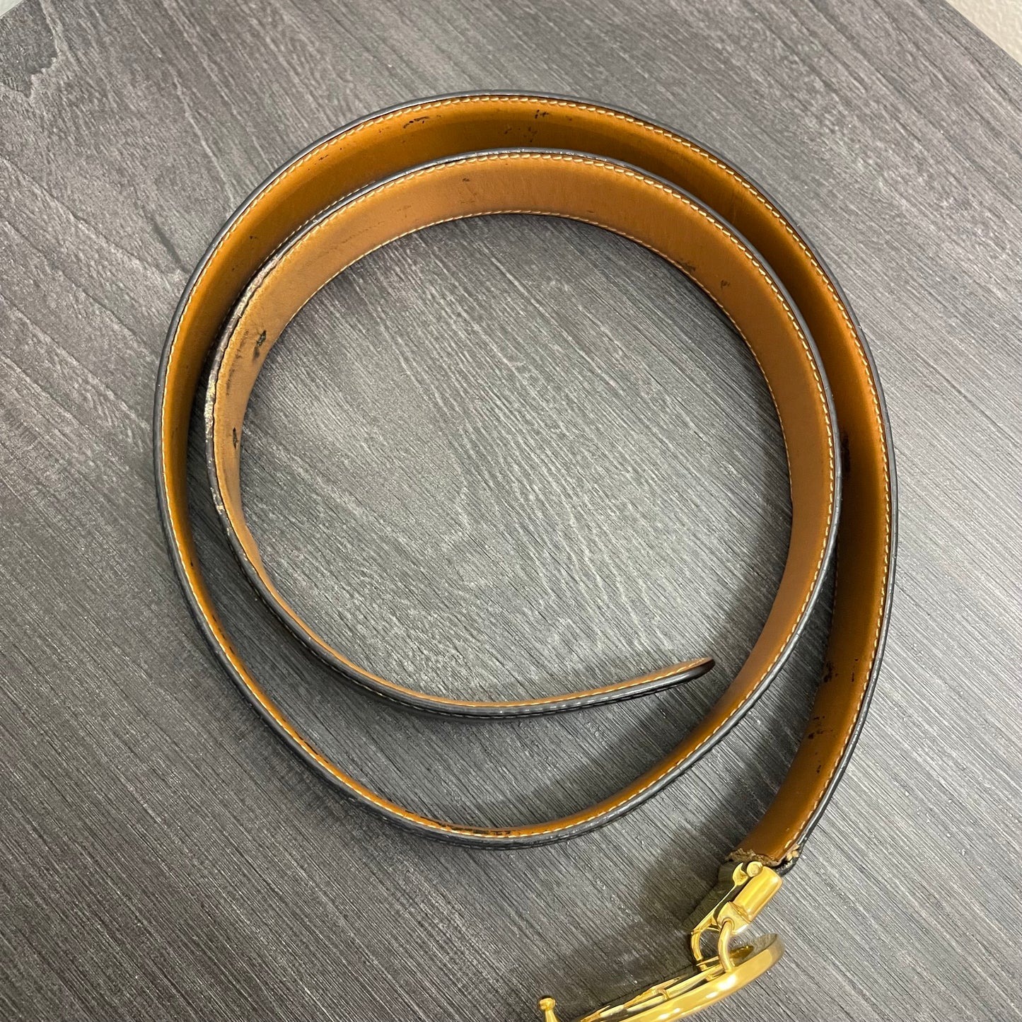 GUCCI Detachable Belt Buckle, Reversible Black/Brown Leather Belt Size 83/34