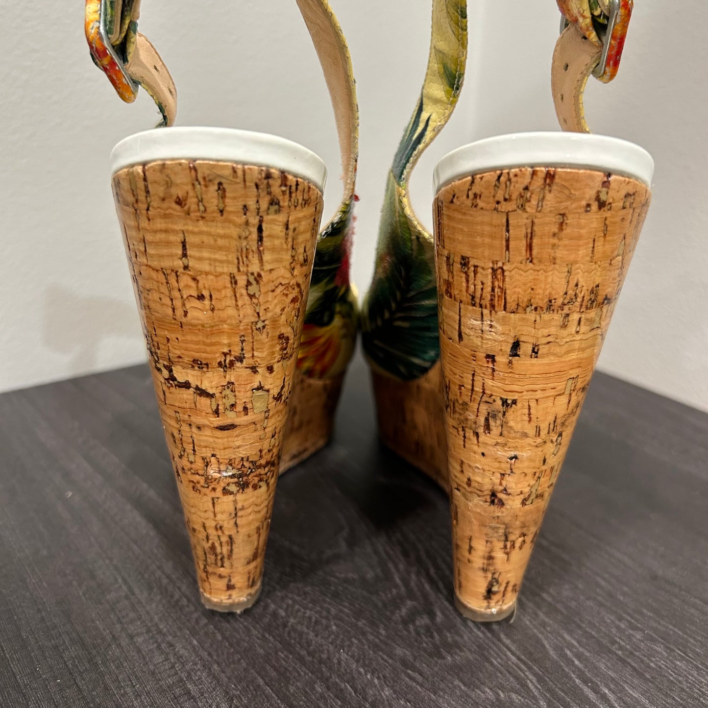CHRISTIAN LOUBOUTIN Tropical Peep Toe Floral Wedges Size 36.5