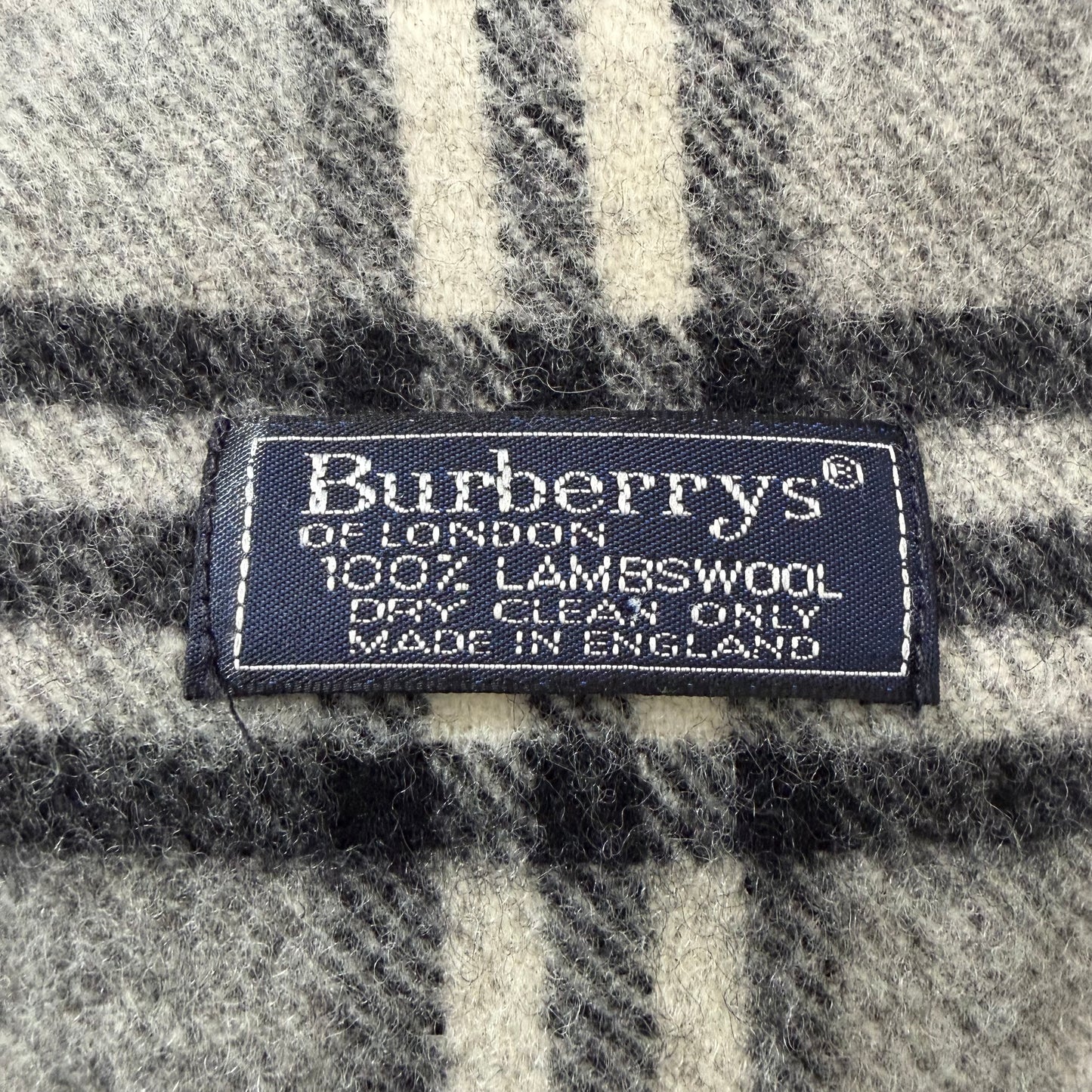 #8210 Vintage BURBERRYS Gray & Red Check 100% Lambswool Scarf Stole