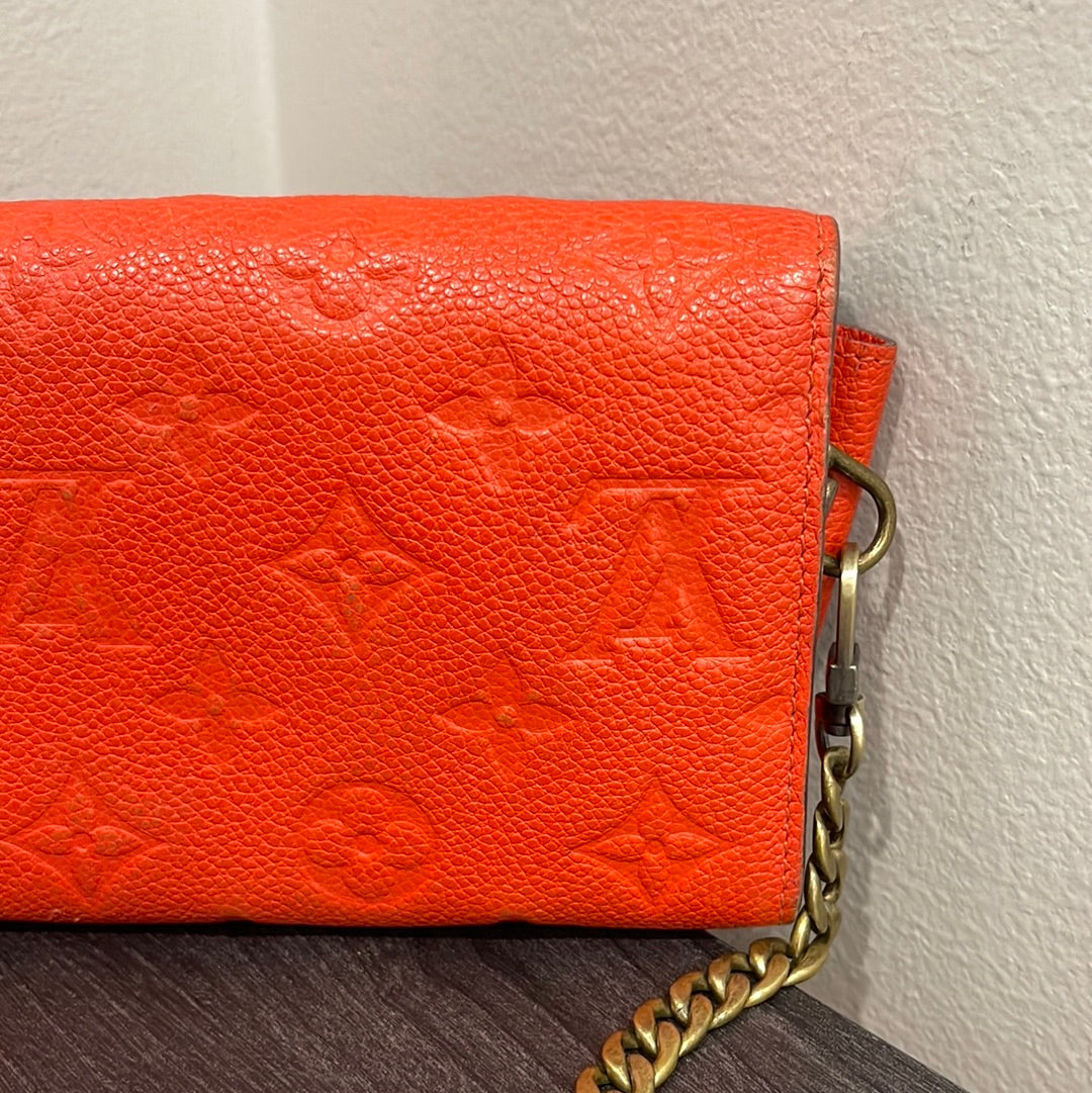 SOLD! Louis Vuitton Monogram Empreinte Orange Wallet on Chain