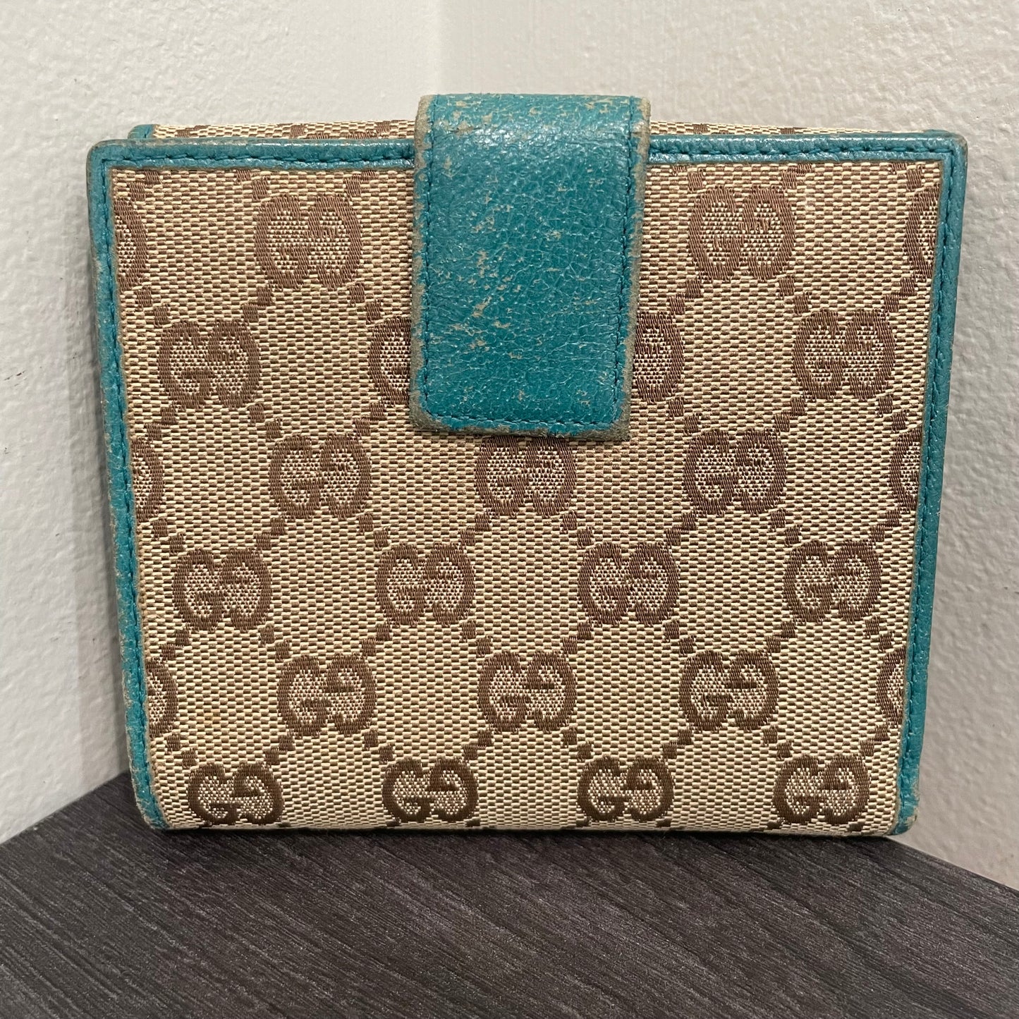 #180 GUCCI Blue GG Canvas Compact Wallet