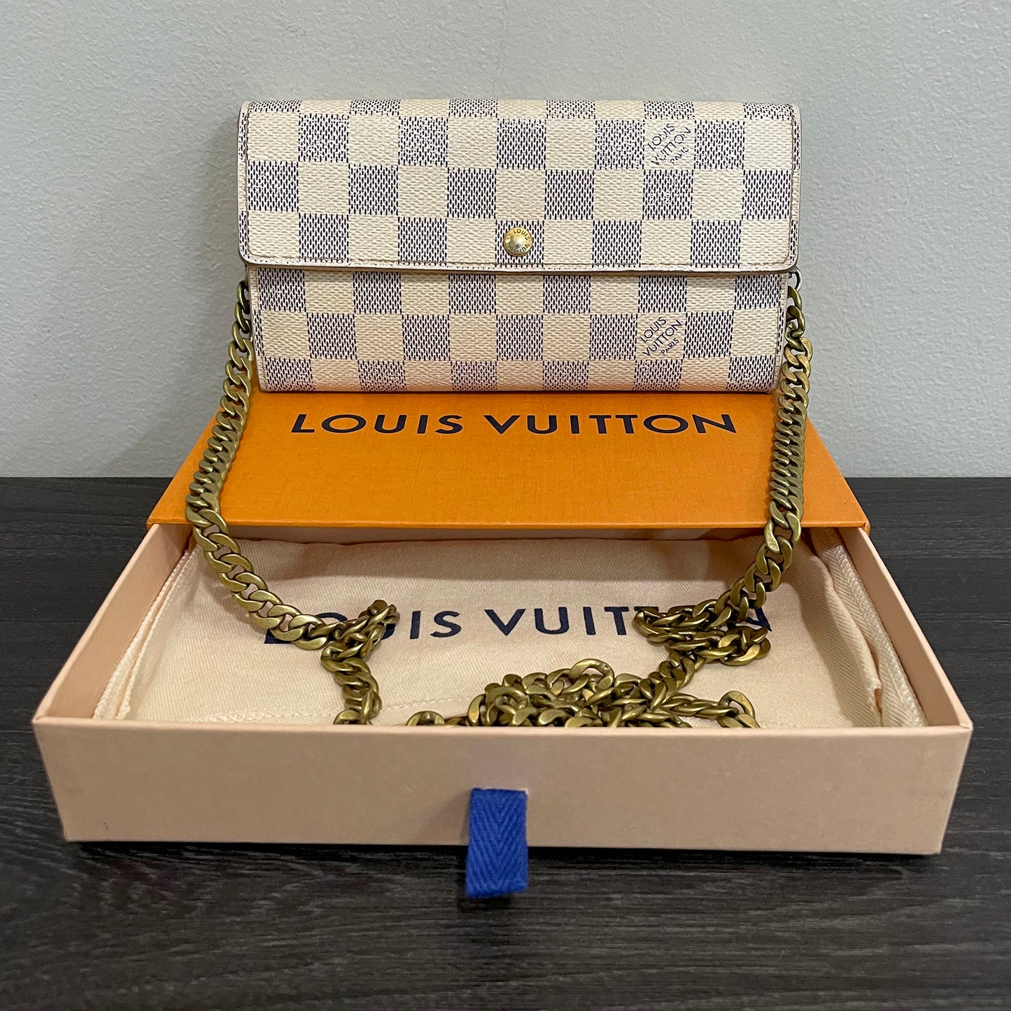 SOLD! Louis Vuitton Damier Azur Wallet on Chain