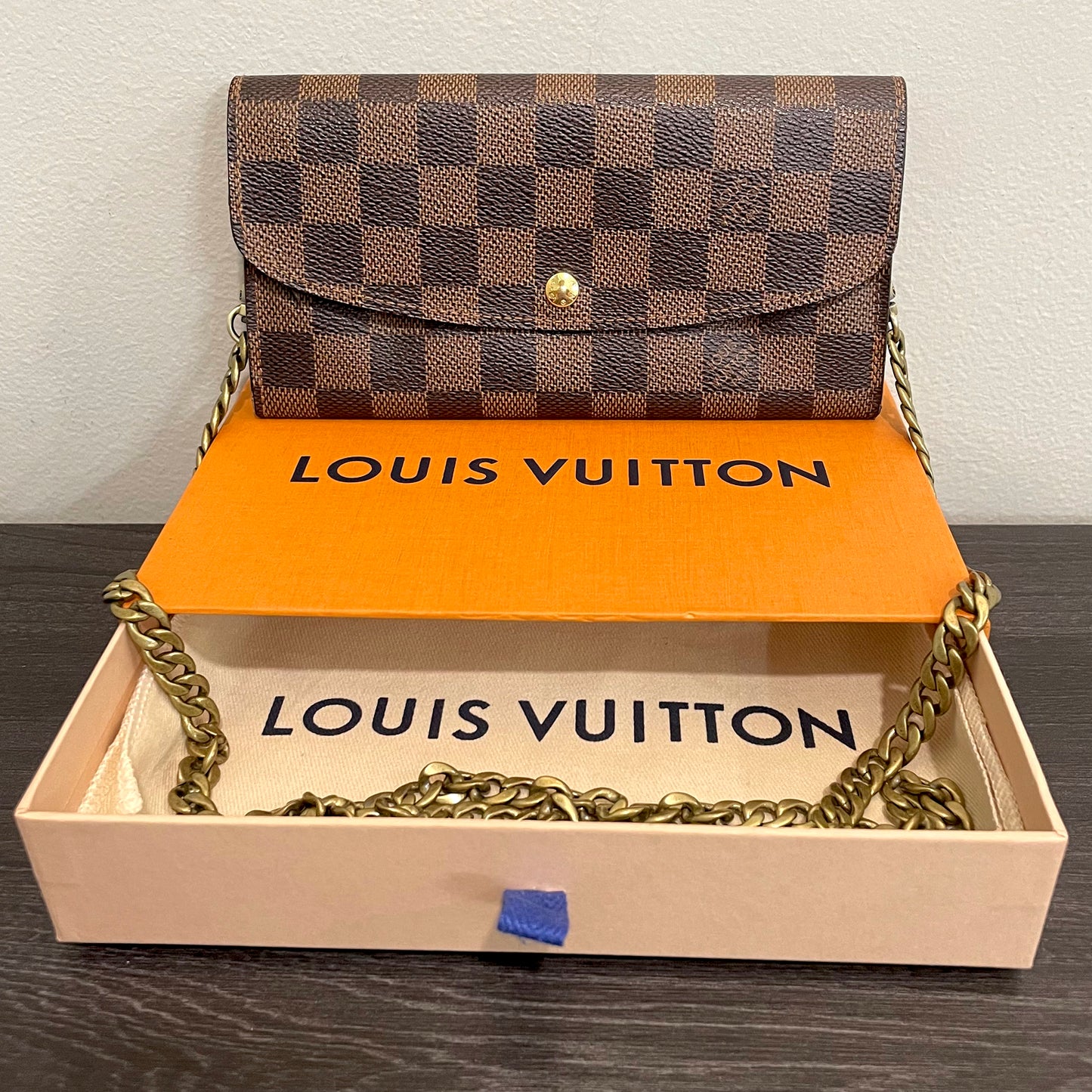 SOLD! Louis Vuitton Damier Ebene Wallet on Chain