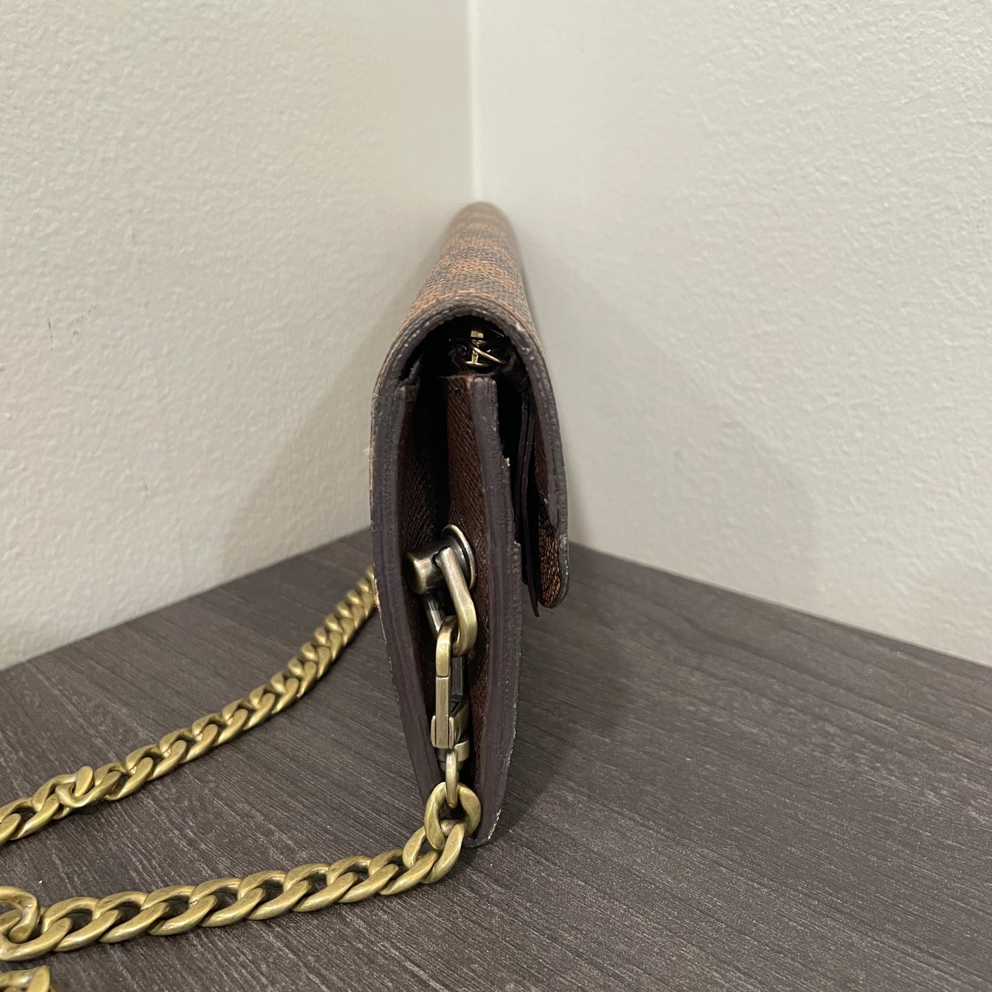 SOLD! Louis Vuitton Damier Ebene Wallet on Chain