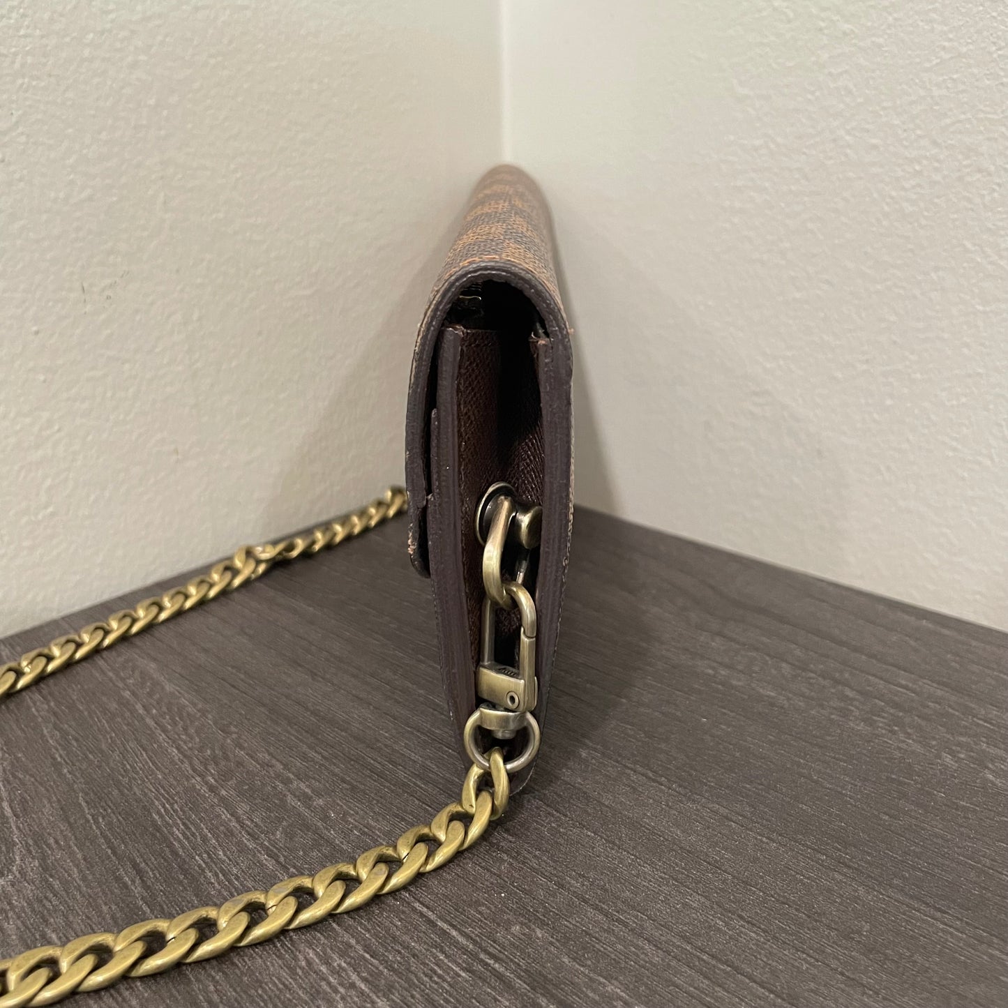 SOLD! Louis Vuitton Damier Ebene Wallet on Chain