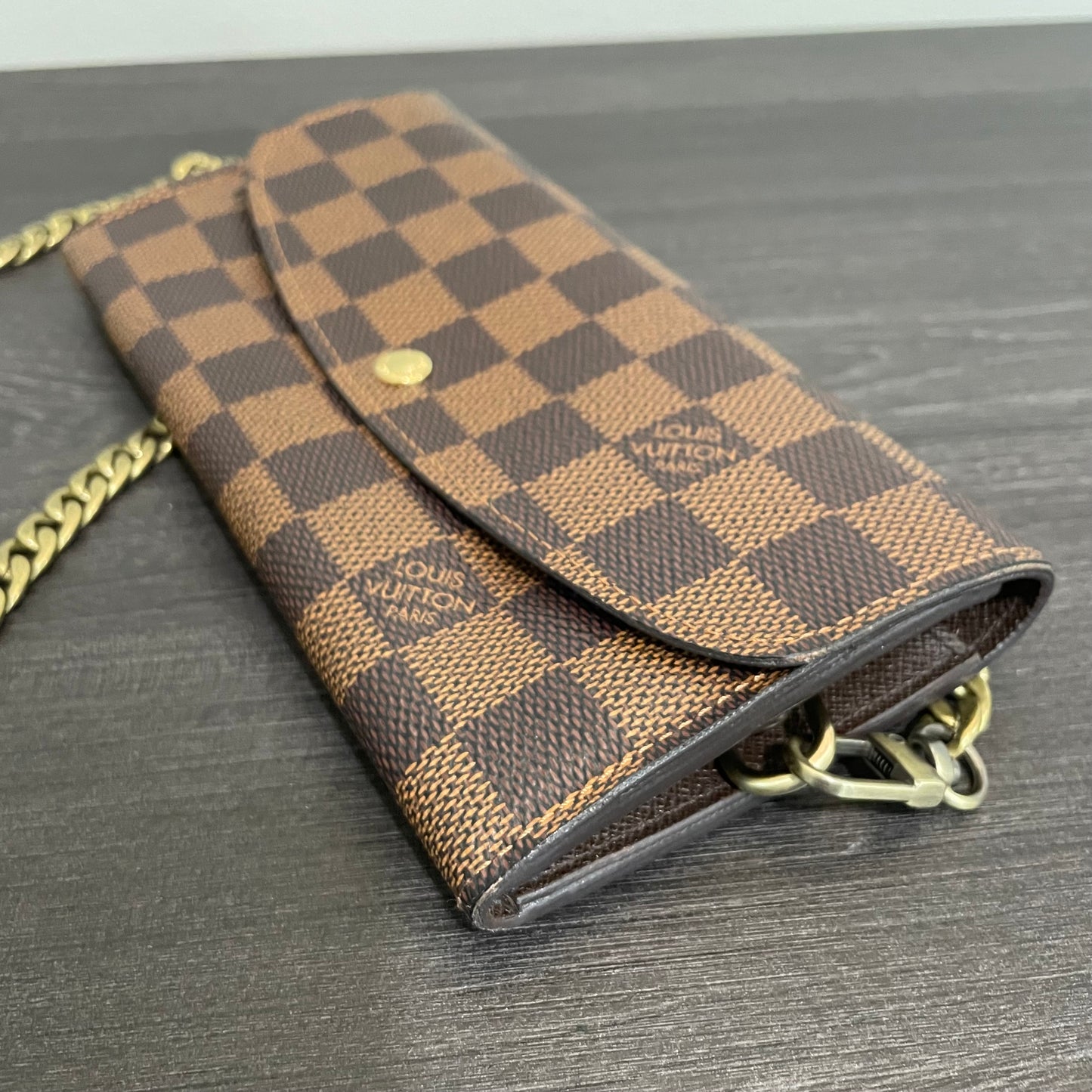 SOLD! Louis Vuitton Damier Ebene Wallet on Chain