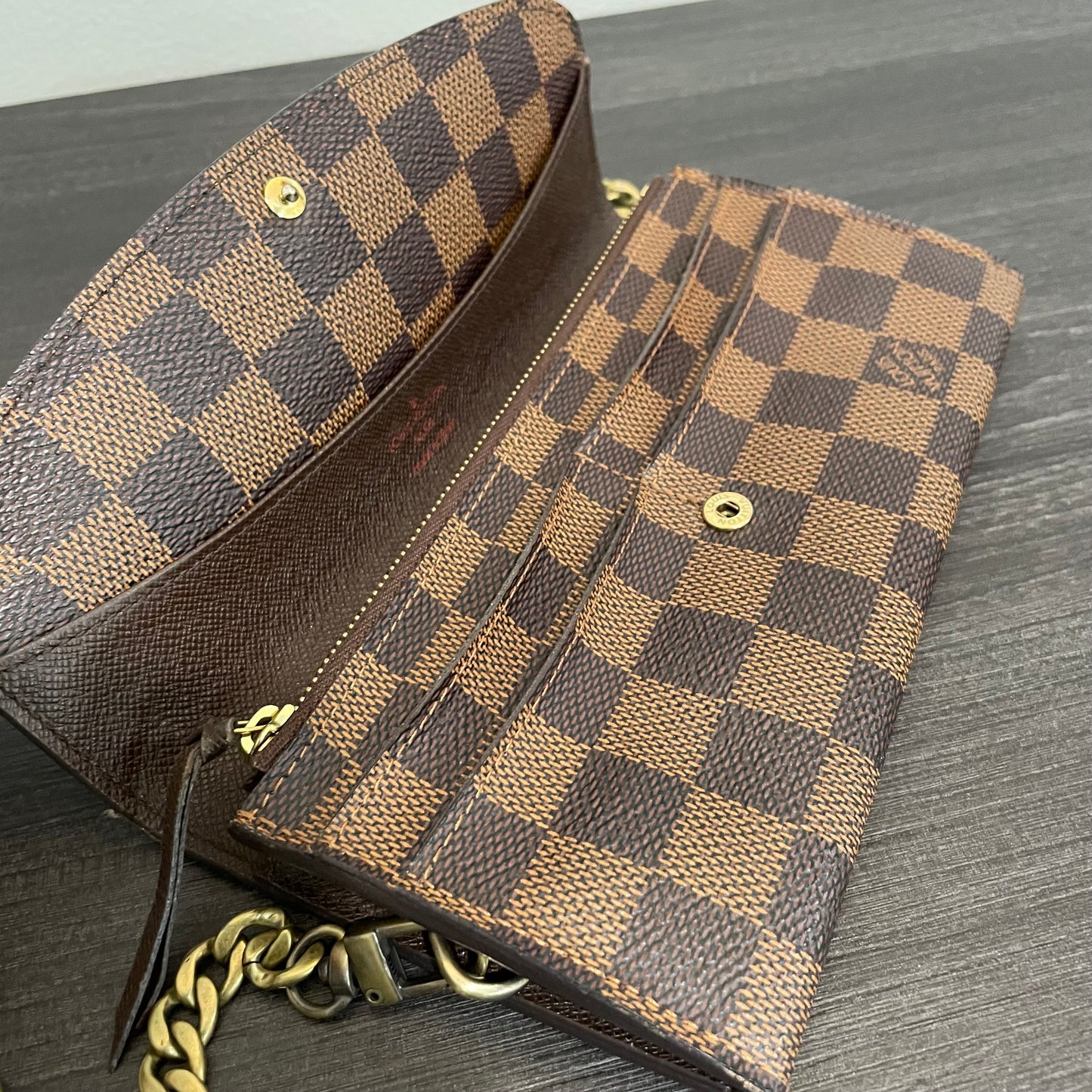 SOLD! Louis Vuitton Damier Ebene Wallet on Chain