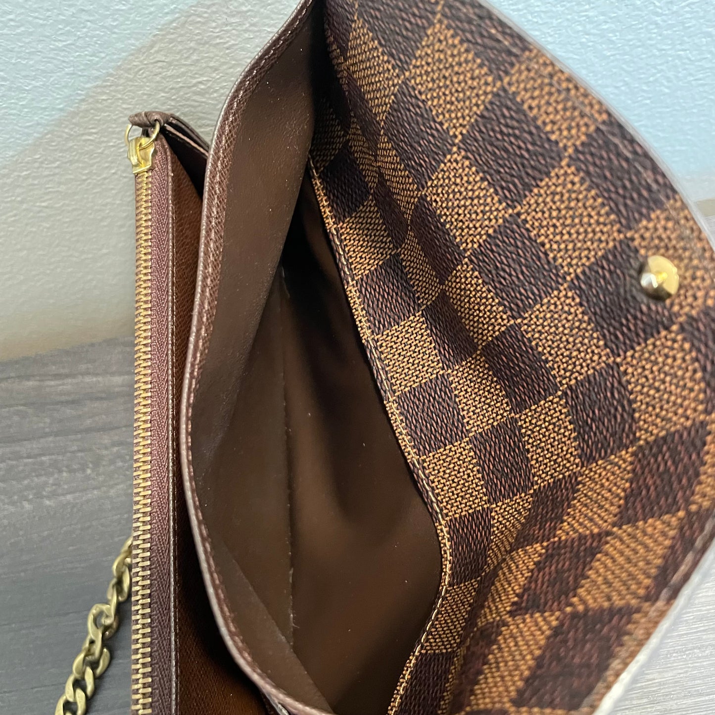 SOLD! Louis Vuitton Damier Ebene Wallet on Chain