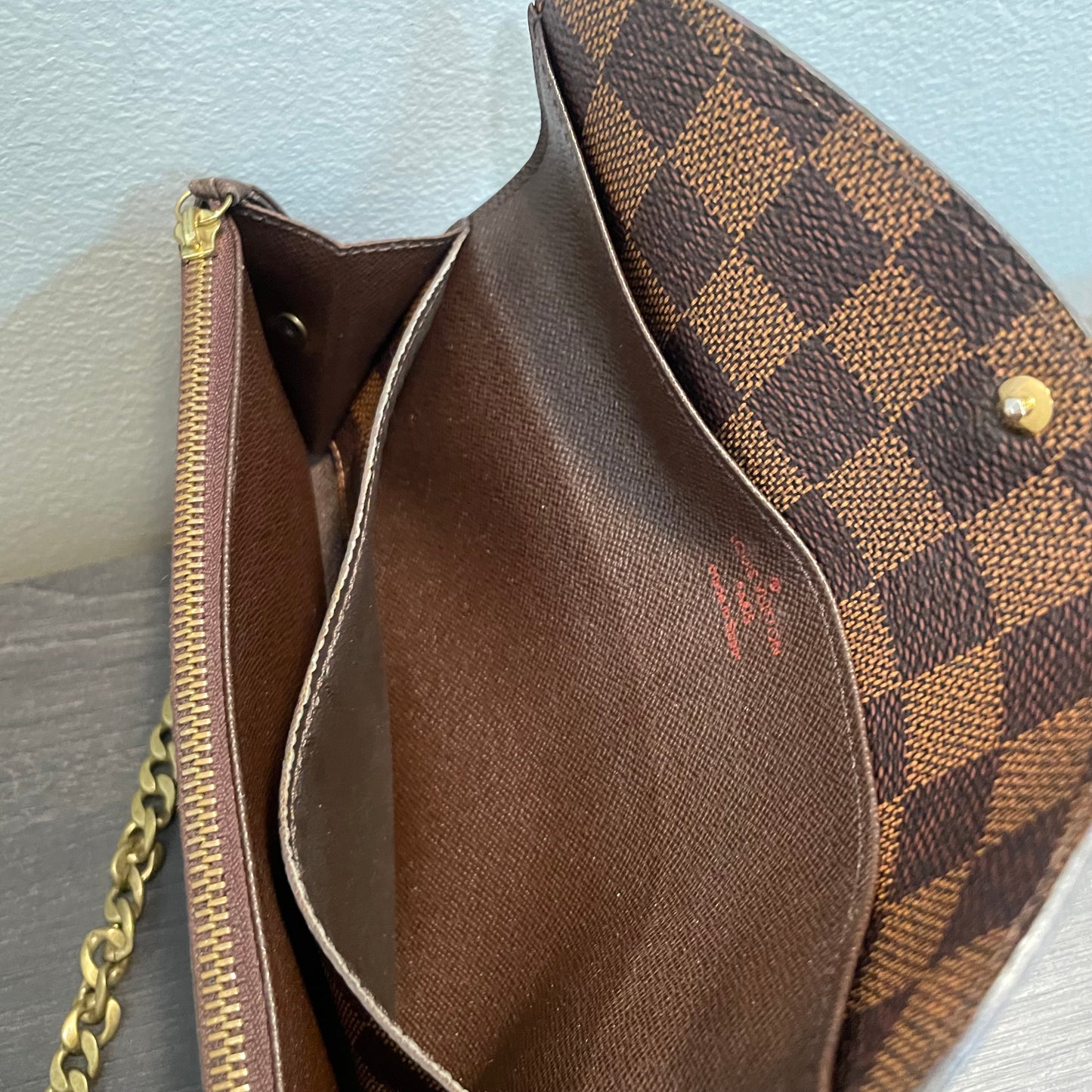 SOLD! Louis Vuitton Damier Ebene Wallet on Chain