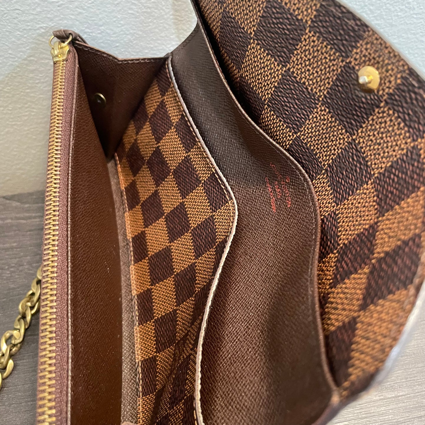SOLD! Louis Vuitton Damier Ebene Wallet on Chain