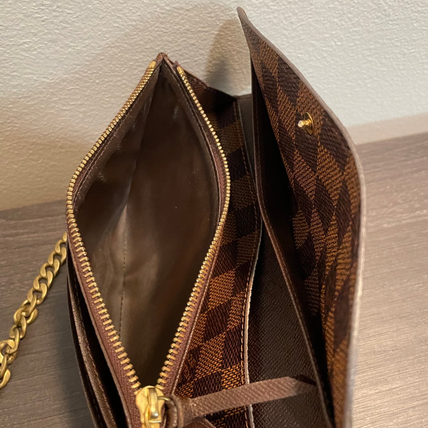 SOLD! Louis Vuitton Damier Ebene Wallet on Chain