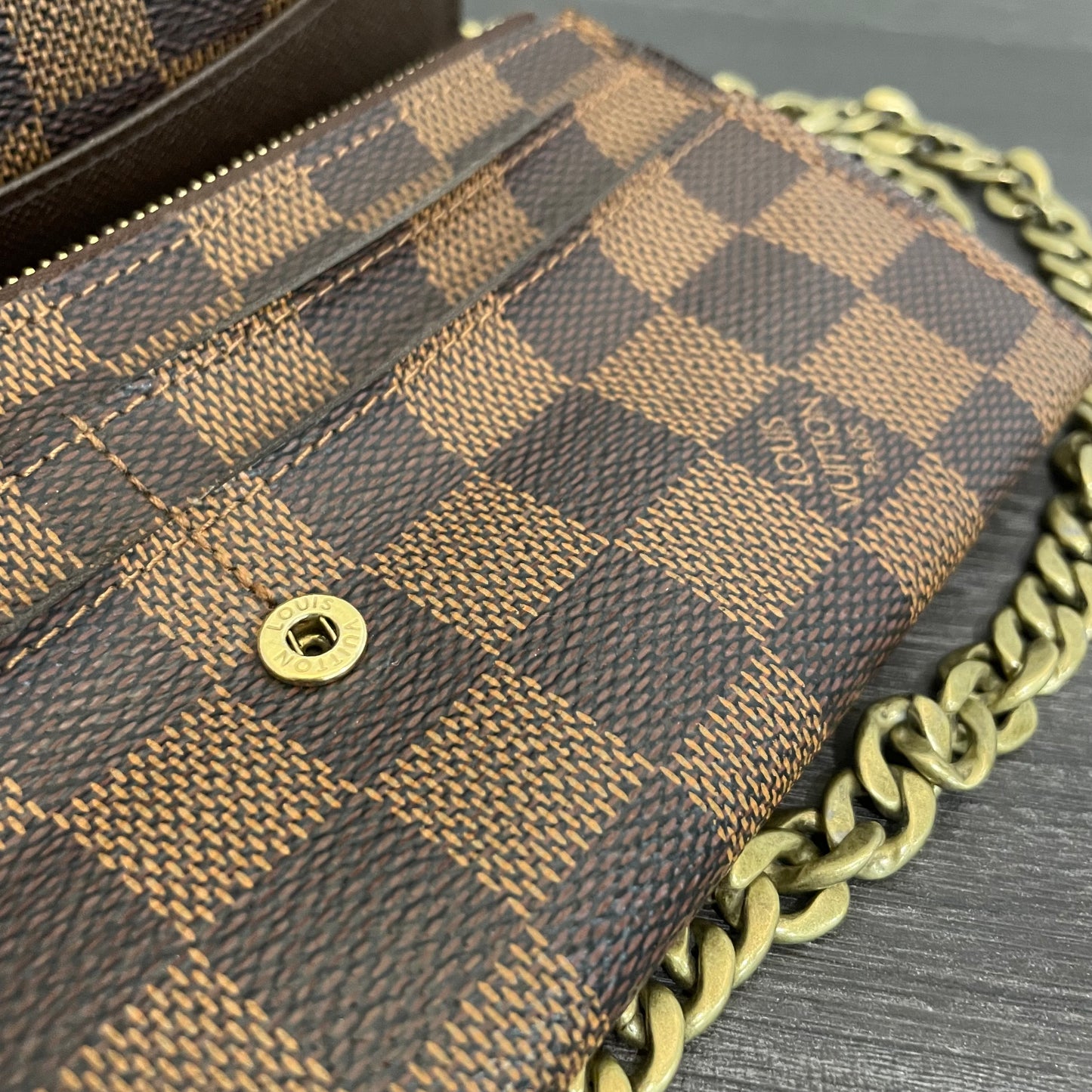 SOLD! Louis Vuitton Damier Ebene Wallet on Chain