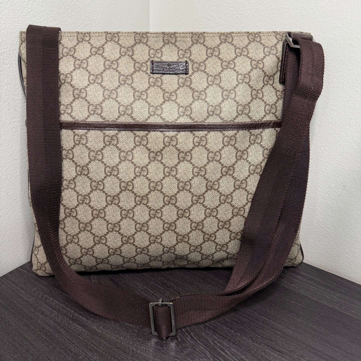 #1055 Gucci GG Coated Canvas Tote with Adjustable Strap