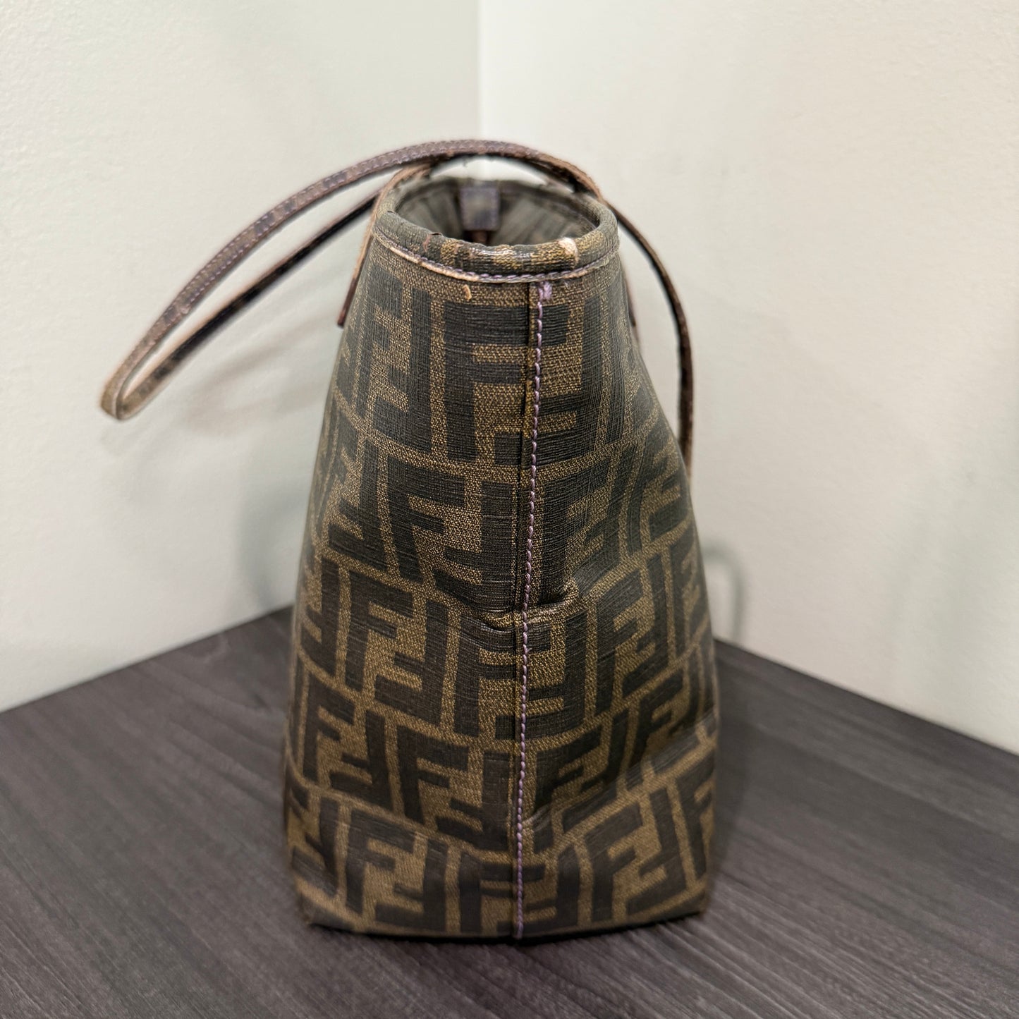 #1056 FENDI Zucca Spalmati Small Roll Tote Tobacco Viola
