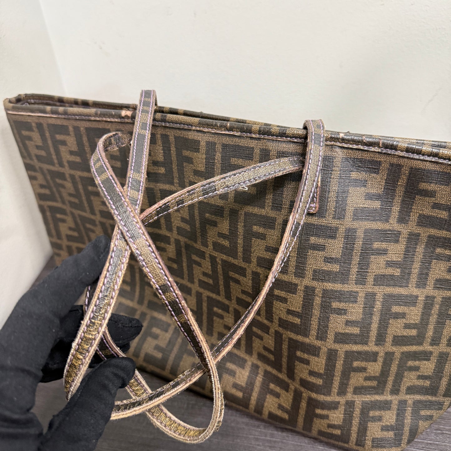 #1056 FENDI Zucca Spalmati Small Roll Tote Tobacco Viola