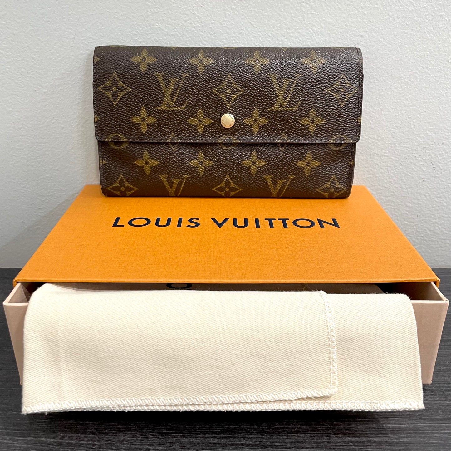 CLEARANCE #166 LOUIS VUITTON Monogram Long Trifold Wallet with Dust Bag & Box